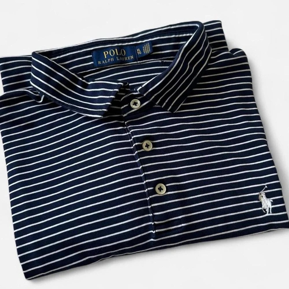 Polo Ralph Lauren Striped Polo Shirt XL Navy White Classic Preppy Minimalist - Picture 8 of 8